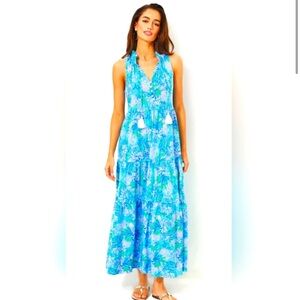 NWT Lilly Pulitzer Malone Maxi Dress Las Olas Aqua Strong Current Sea New XS